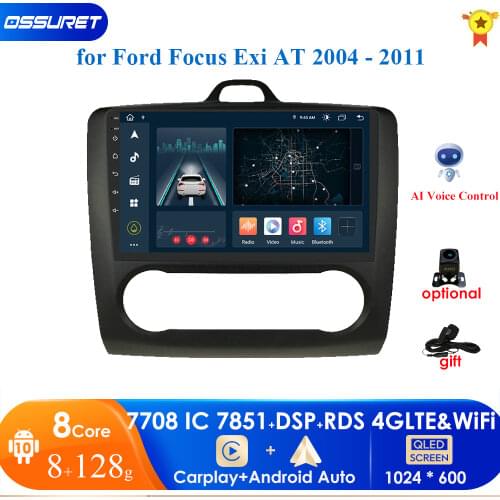 For 2004 2005 2006-2011 Ford Focus Exi AT Android 10 2 DIN 9 Inch GPS Navigation Touchscreen Quad-core Car Radio 4G WIFI 2+32 PC