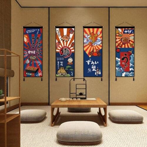Home Decor Wood Hanging Scroll Painting Decor Japanese Ukiyoe Canvas Posters Sushi Restaurant Wall Art Painting for Restaurant