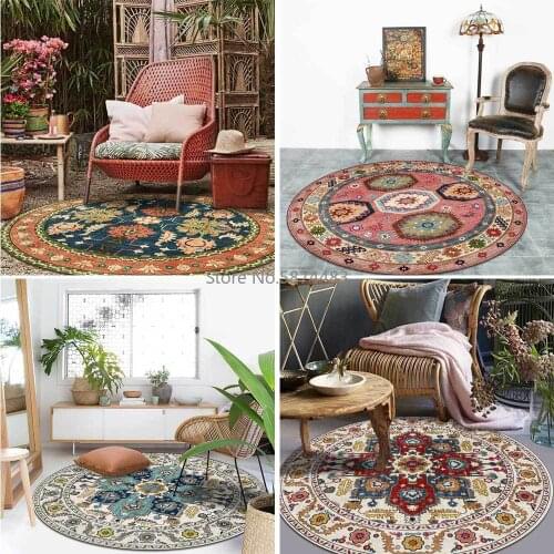 European and American Country Persian Ethnic Flower Living Room Bedroom Hanging Basket Chair Round Floor Mat Carpet