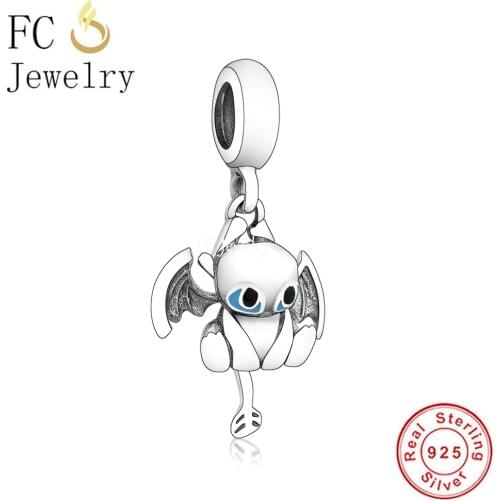 FC Jewelry Fit Original Charm Bracelet Authentic 925 Silver Fly Dragon With Wings Blue Eye Bead For Making Women Berloque 2021