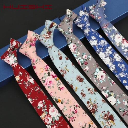 HUISHI Classic Men Flower Necktie Handmade Cotton Bowtie Pocket Square Tie For Men 6CM Narrow Floral Necktie Wedding Party Gift
