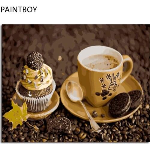 PAINTBOY Framed Pictures Painting By Numbers of Coffee Handwork Canvas Oil Painting Home Decor For Living Room GX4179