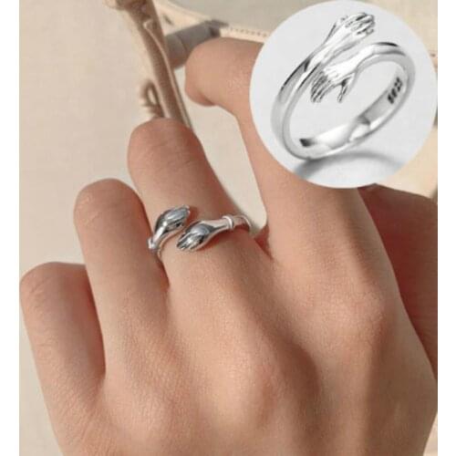 2 Pcs Lover Romantic Hand and Love Hug Ring Creative Opening Love Forever Adjustable Finger Female Mens Fashion Jewelry Gift