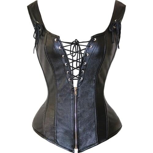 Sexy Leather Bustier Party Gothic Corselet Bodice Women Bustier Steampunk Corset Tops Overbust Lace up Zipper Lingerie