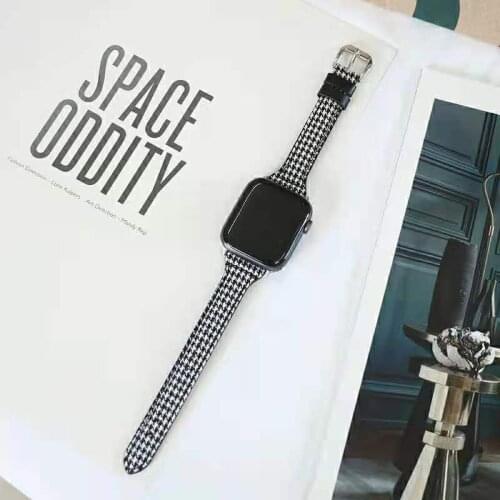 Houndstooth Leather Strap for Apple Watch Band 6SE 40mm 44mm Bracelet Wristband for iWatch5 4 3 2 1 38/42mm British Style Correa