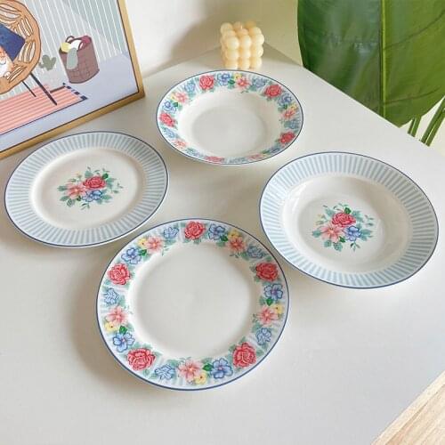 Cutelife Nordic Flower Round Ceramic Cake Plate Kitchen Coffee Breakfast Sushi Dessert Plates Vintage Home Decor Wedding Plates