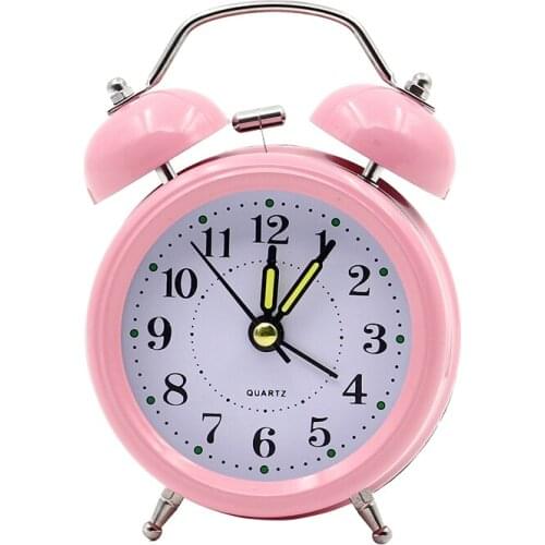 4 Inch Metal Round Alarm Clock Silent Desk Table Digital clock with Backlight Double Bell Home Decor Kid Gifts