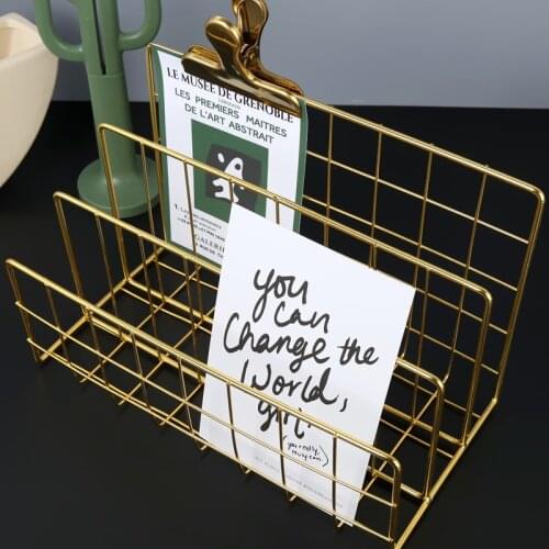 Metal File Organizer Wire Collection 3 Section Desktop Iron Storage Rack Bookshelf Magazine Holder for Office Home Decoration