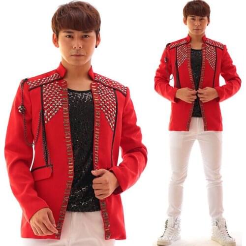Red rock men suit designs acrylic diamond costume stage for singers men blazers 2020 dance clothes jacket style dress slim