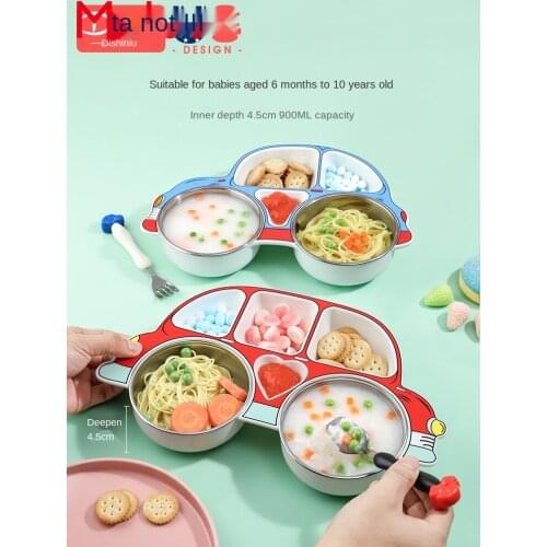 Stainless Steel Childrens Tableware Set Spoon Rice Bowl Chopsticks Suction Cup Cute Drop-Resistant Baby Cutlery Tray