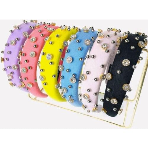 European and American super flashing rhinestone headband simple wide-brimmed milk silk sponge candy color women hair hoop