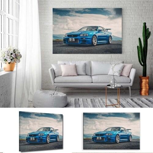 Supercar Posters Nissans Skyline GTR R34 Classic Wall Art Picture Prints Modern Canvas Paintings for Living Room Decor Frame