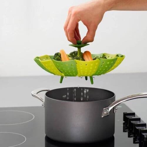 Cookware Plastic Steaming Food Basket Mesh Silicone Faucet Steamer Folding Food Vegetable Vapor Cooker Dish Foldable Steamer