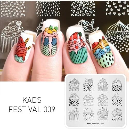 Nail Art Stamping Plate Festival Dessert Cake Fruit Ice-crime Cartoon Pattern Nail Stamp Template Image Stencil Printing Tool