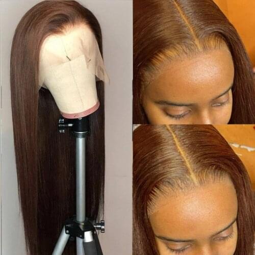 Straight 13×4 Lace Front Human Hair Wigs Brown Colored Glueless Lace Wig 180% Brazilian Remy Hair Pre Plucked With Baby Hair