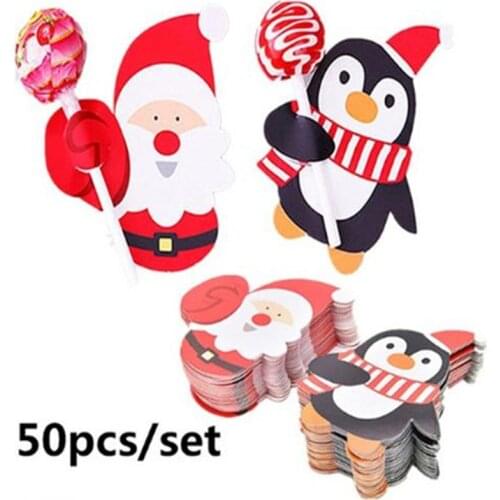 50Pcs/Set Christmas Penguin Cute Santa Claus Penguin Store Lollipop Cardboard Card Board Of Holiday Products
