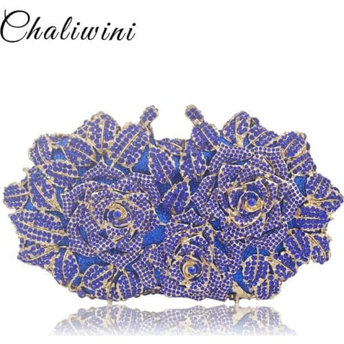 Crystal Diamond Flower Personalized Sublimation Wallet For Lady Wallet Small Shoulder Package Blue Clutch Bag Evening Pure