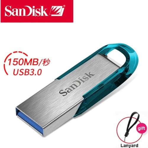 Sandisk 32gb USB Flash Drive 64GB USB3.0 Genuine Ultra Flair Metal Pendrive DJ OTG Type C DIY Logo Disk On key Blue Memory Stick