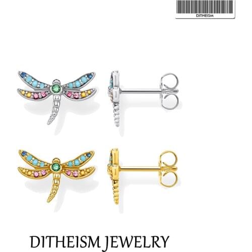 Earrings Colorful Dragonfly 925 Sterling Silver Golden Ear Studs 2021 New Fine Jewerly Freedom Happiness Bijoux Gift For Women