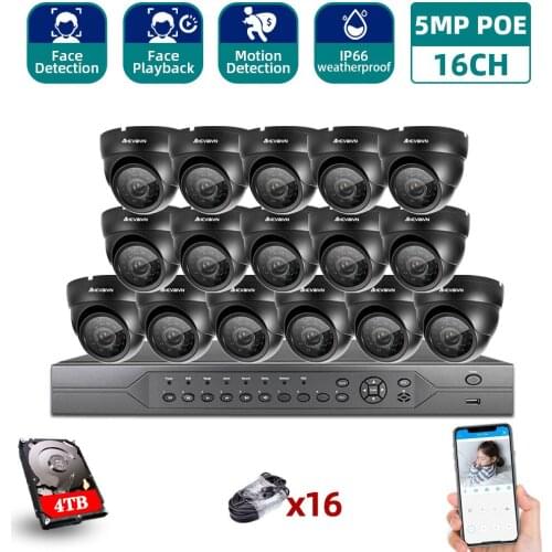 H.265+ 16CH POE NVR Kit Face Detection CCTV Camera System AI Ultra HD 5MP Outdoor Waterproof Security Video Surveillance Set P2P