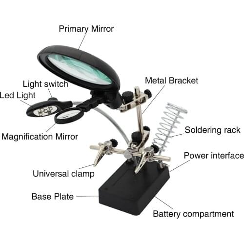 Welding Magnifying Glass Workbench with LED Light 3.5X-12X lens Auxiliary Clip Loupe Electronic Repair with Light