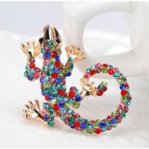 Vintage Lizard Brooch Red Blue Green Rhinestone Animal Brooches for Women Corsage Pins Jewelry Accessories