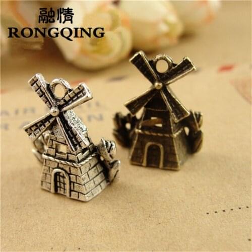 RONGQING Vintage Bedels 18*16MM 60pcs/lot Windmill Castle Pendants Charms for Jewelry Making Pingente