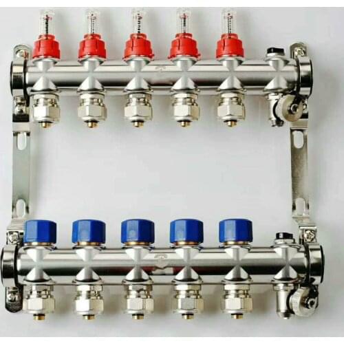 Stainless steel water manifold 2/3/4/5/6/7/8/9 way heating water manifold underfloor heating manifold for 1/2 pex