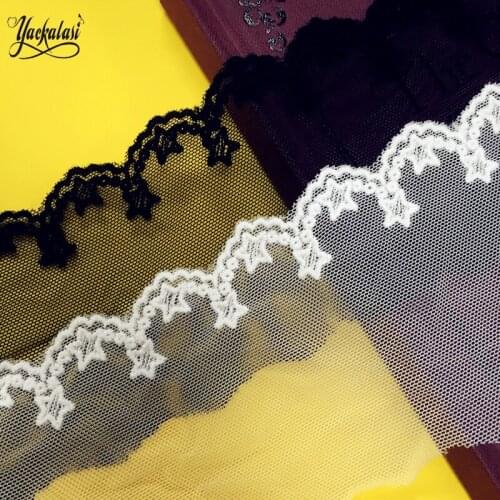 YACKALASI Tulle Embroidered Lace Fabric Soft Tulle Sewing Lace Flower Skirt Apparel Trims Scalloped Appliqued 5.5CM