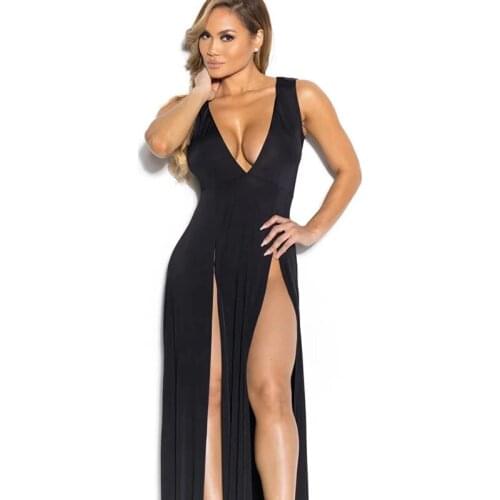 Woman Night Sleepwear New Erotic Underwear Plus Size Mesh High Slit Dress Bathrobe Long Black Nightdress Women M-2XL