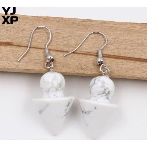 YJXP Silver Plated Gyroscope Shape White Turquoises Stone Dangle Earrings For Women Party Jewelry