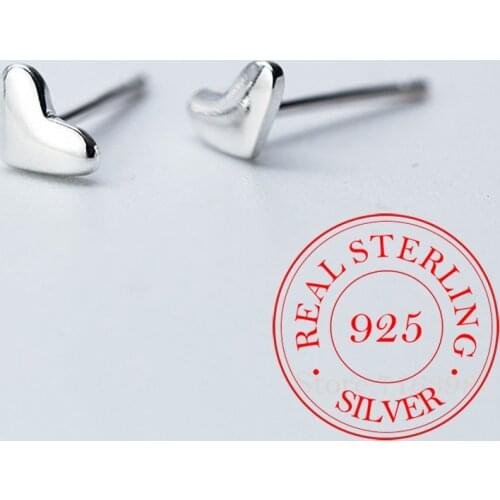 100% 925 Sterling Silver Heart Stud Earrings For Women Gift sterling-silver-jewelry Female pendientes brincos A075