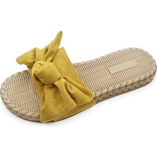 Womens Slippers Female Ins Fashionable Summer Outside Wearing Bowknot Fairy Sandals 2020 Woman Fashion Beach Slippers