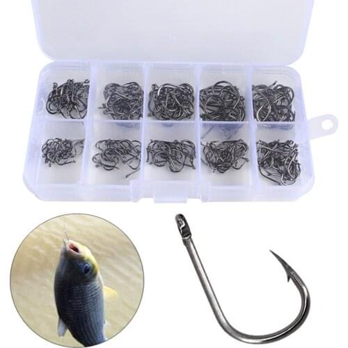 100-600pcs 3#-12# Carbon Steel Barbed Fish Hooks Fishing Hooks Jig With Hole Carp Fly Fishing Hook Tackle Kit Fishhooks Yu087