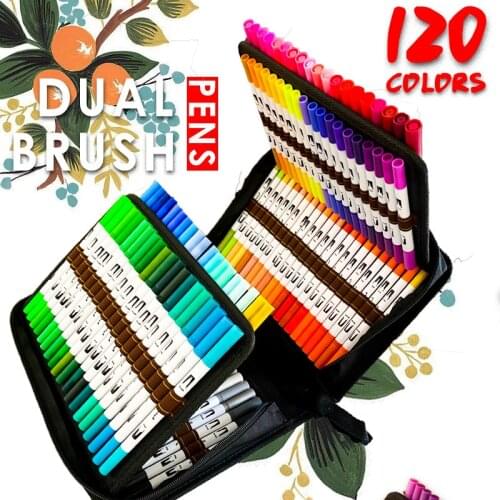 120 Pcs Colored Dual Tip Watercolor Brush Pen Art Markers pen Felt Tip Pens Sketchbooks For Drawing Stationery For Gift