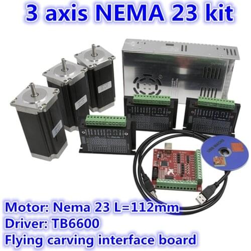 3 Axis CNC Router kit：3pcs TB6600 Stepper motor driver+ 3pcs Nema23 425 Oz-in servo motor +350W power supply