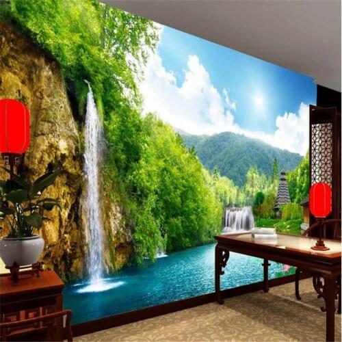 Beibehang 3D flooring custom mural papel de parede para quarto 3 d waterfall lake tower painting photo 3d wall murals wallpaper