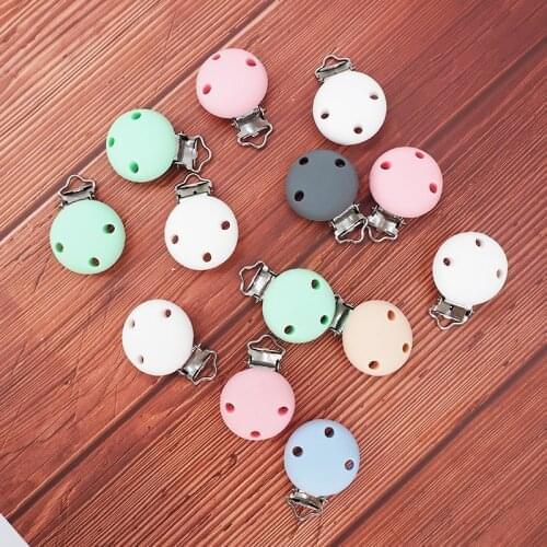 Chenkai 50PCS 30MM Diameter Round Baby Silicone Clip DIY Infant Necklace Pendant Sensory Nursing Pacifier Teething Cilps Toys