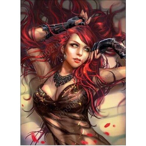 5D DIY diamond cross stitch cartoon red hair sexy women all square and round diamond cross stitch wall art home decor FF3712