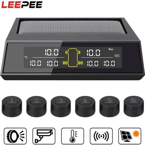 6Pcs/set Car Solar Power TPMS LCD Color Screen Tire Pressure Monitoring System External Sensor Tire Pressure Monitoring