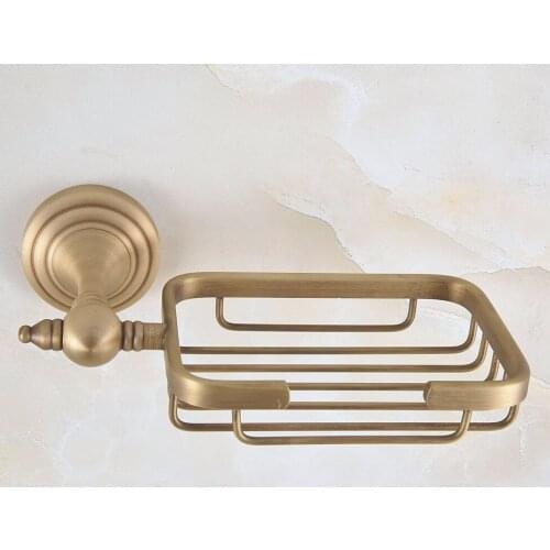 Bathroom Accessory Vintage Retro Antique Brass Circle Pattern Base Square Basket Wall Mounted Bathroom Soap Dish Holder mba729