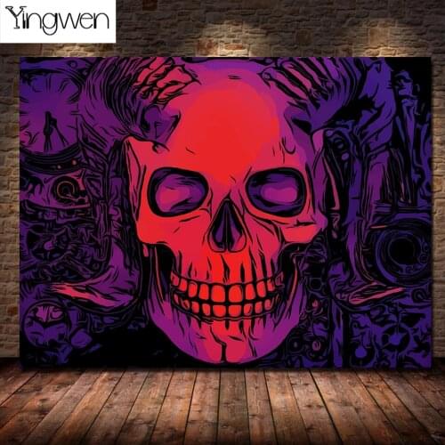5D DIY Diamond Painting Gothic Red Skull Full Square Round Drill Diamond Embroidery Fantasy Horns Handicraft Home Decor Gift
