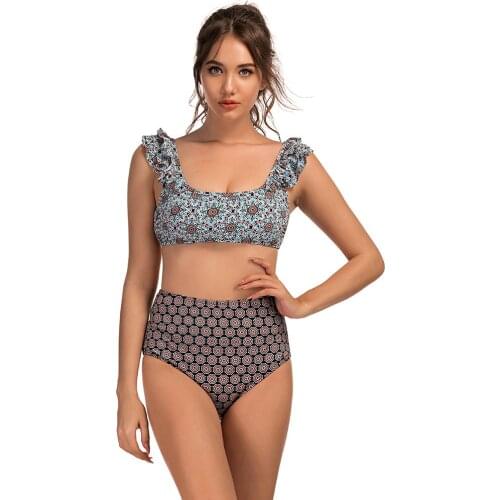 Bikini Woman Sexy Bikini Split Swimwear Multilayer Flounces Retro Print One-Body Girl Swimwear Beach Hot Springs Bikini Swimsuit