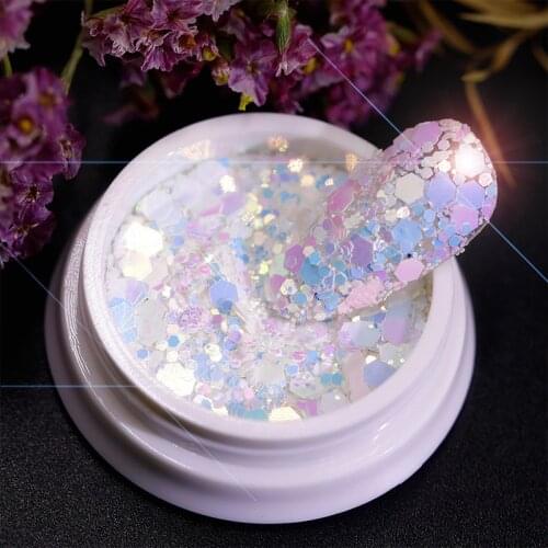 Laser Shinning Mixed Hexagon Shape Chunky Nail Sequins Sparkly Flakes Slices for UV Gel Polish Manicures Body/Eye/Face Glitter