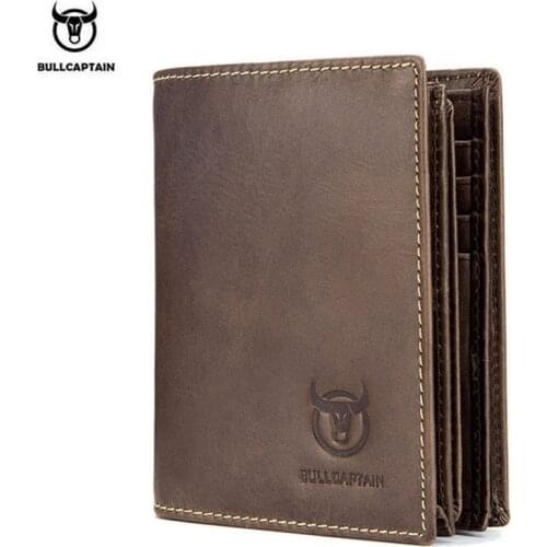 BULLCAPTAIN Genuine Leather Men Short Wallets Credit Business Card Holders Famous Brand Wallet Purse Clutch Money Bag