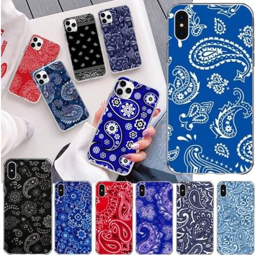Royal Blue Bandana Phone Case For iphone 12 11 Pro Max Mini XS Max 8 7 6 6S Plus X 5S SE 2020 XR Silicone Soft Cover