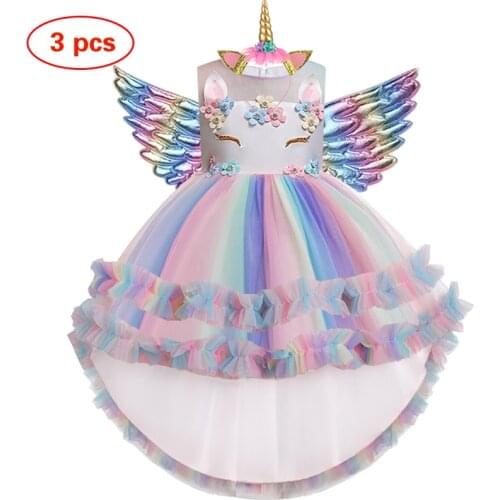 Unicorn Girls Wedding Flower Girl Dress Halloween Kid Sleeveless Elegant Princess Party Pageant Formal Dress Tulle Lace Dress