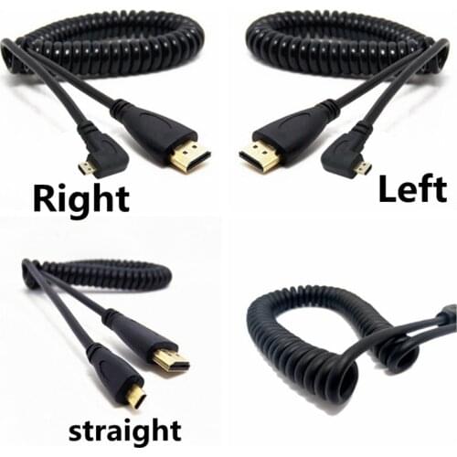 Micro HDMI-compatible cable Spring extension HDMI-cable 90 degree angled left/right/straight male to male