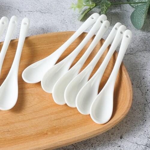 Ceramic Spoon Coffee Mixing Spoon Creative Shank White Spoon Soup Tableware Cookies Tea Spoon