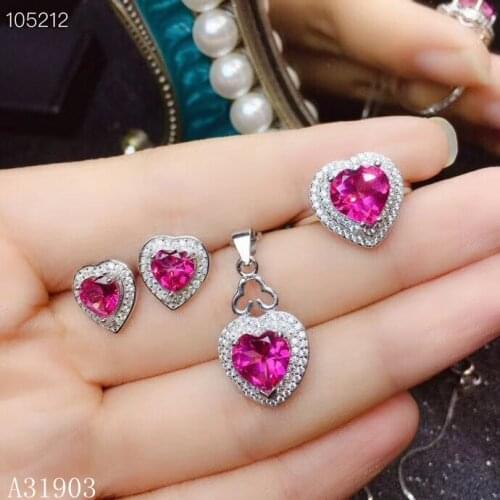 KJJEAXCMY boutique jewelry 925 sterling silver inlaid natural topaz gemstone female ring necklace pendant earrings set support d